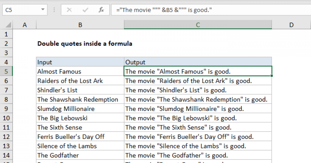 Meaning Of Double Quotation Marks In Excel Formula